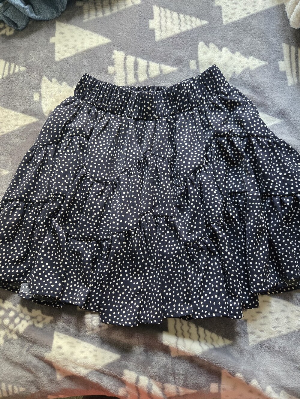 Mustard Seed Dark Navy Blue and White Polka Dot Tiered Skirt